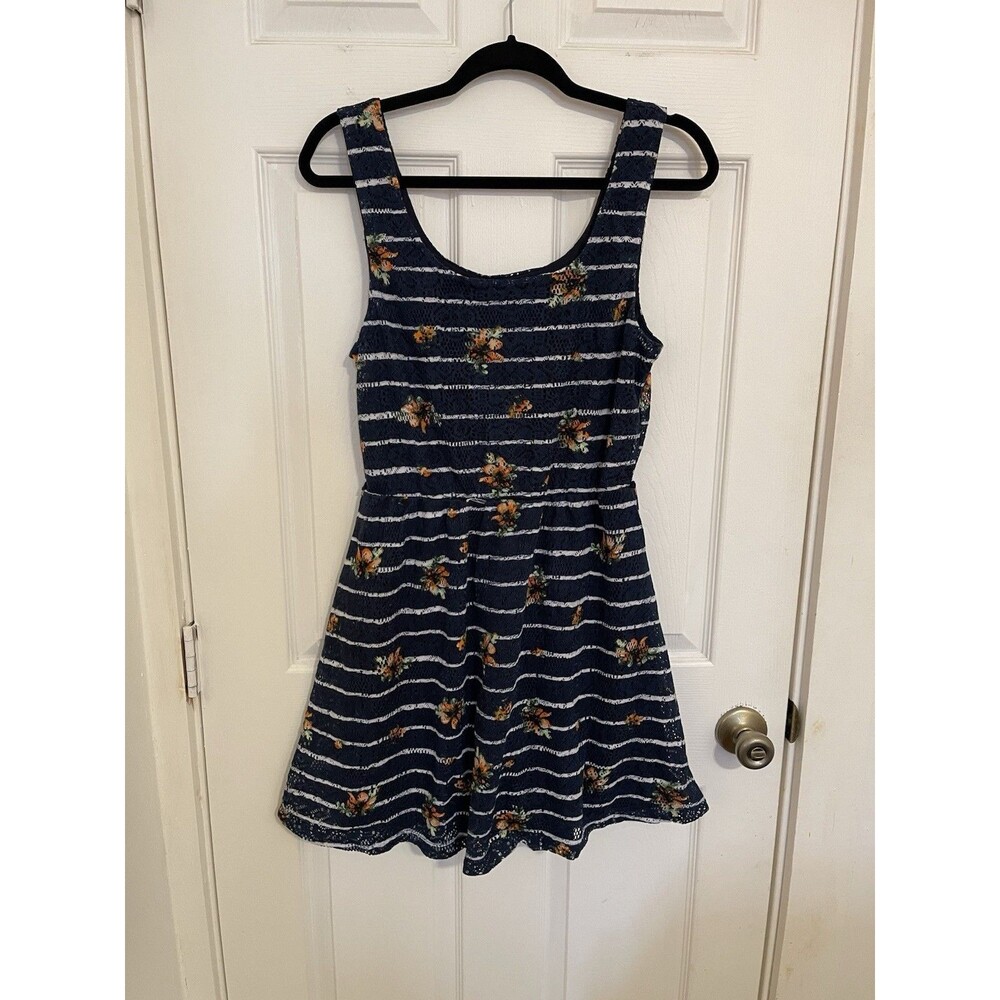 Trixxi Navy & White Floral Lace Overlay Lined Sleeveless Dress Size Large